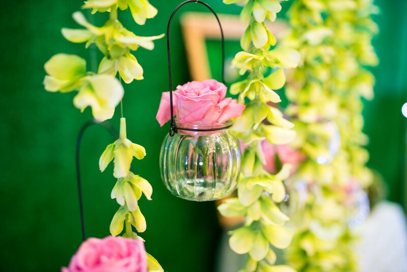 Pink Rose in Glass Jar — Green