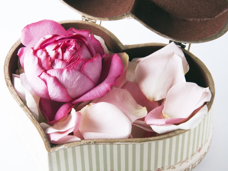 Pink Rose in Heart Box