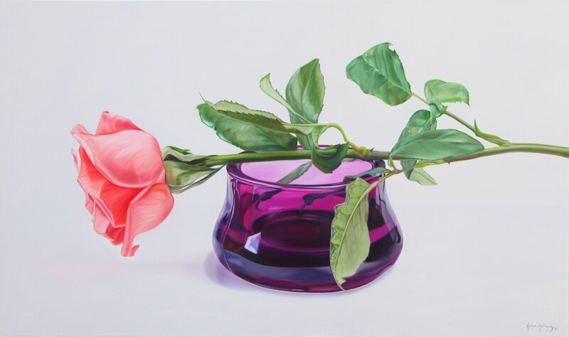 Pink Rose in Purple Vase