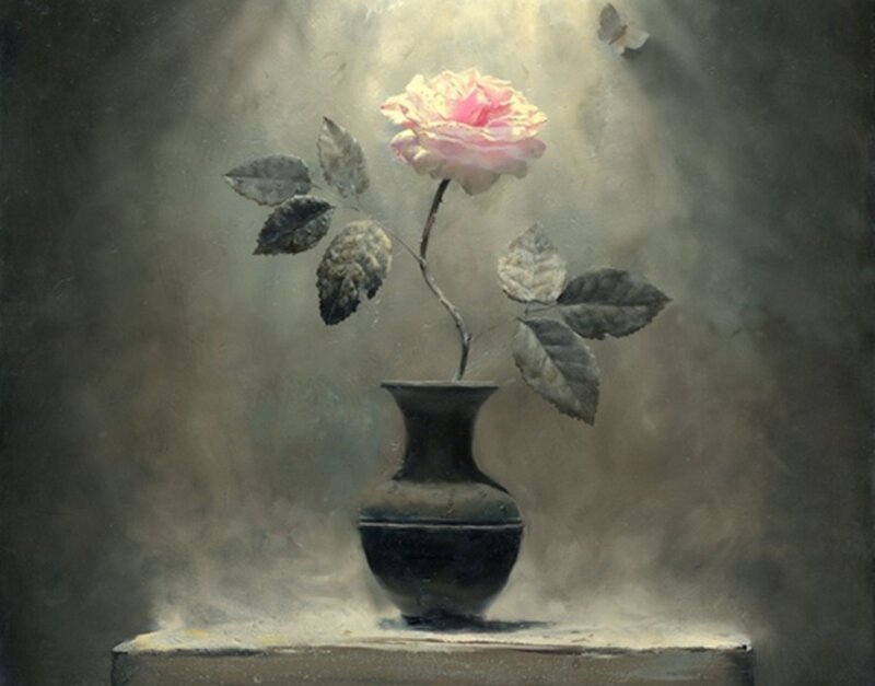 Pink Rose in Vase — Gray