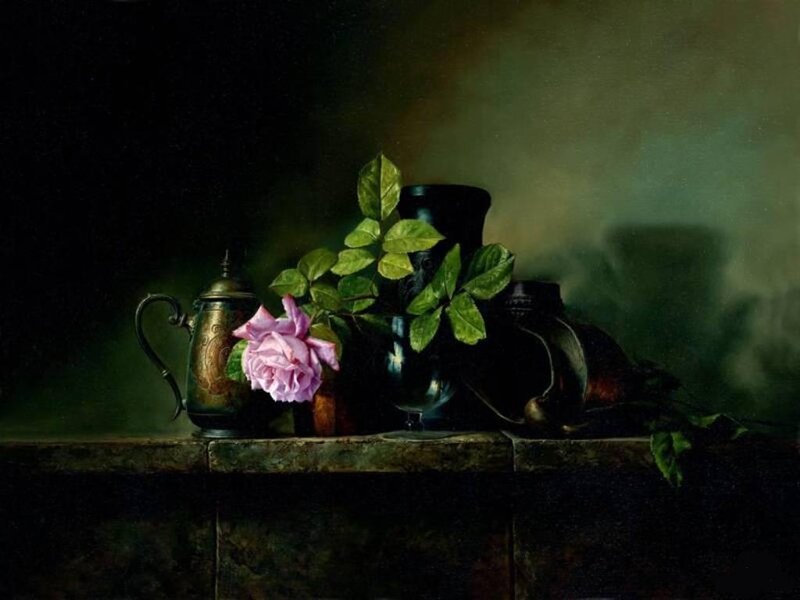 Pink Rose in Vase — Green