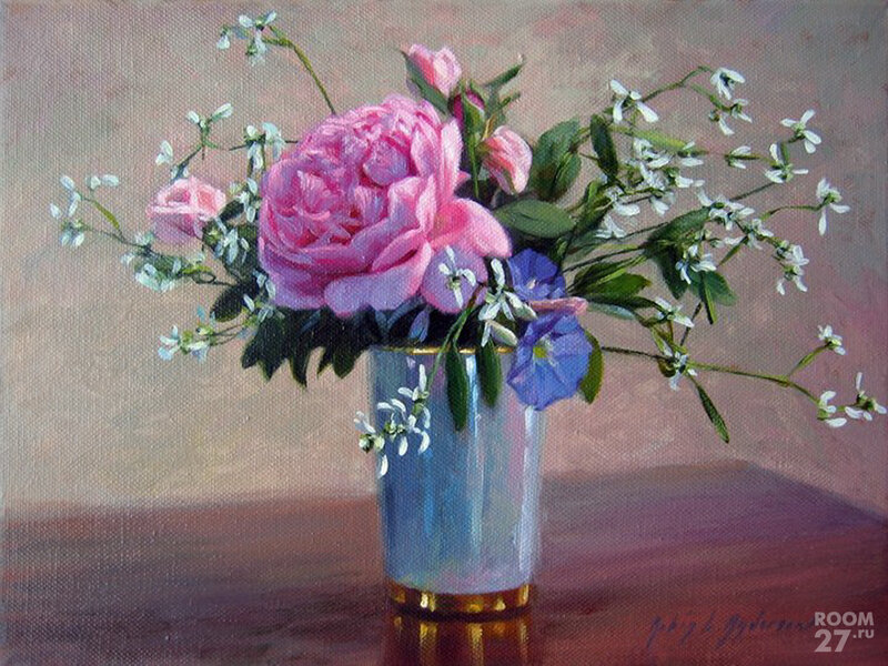 Pink Rose in Vase — Serene, Painting