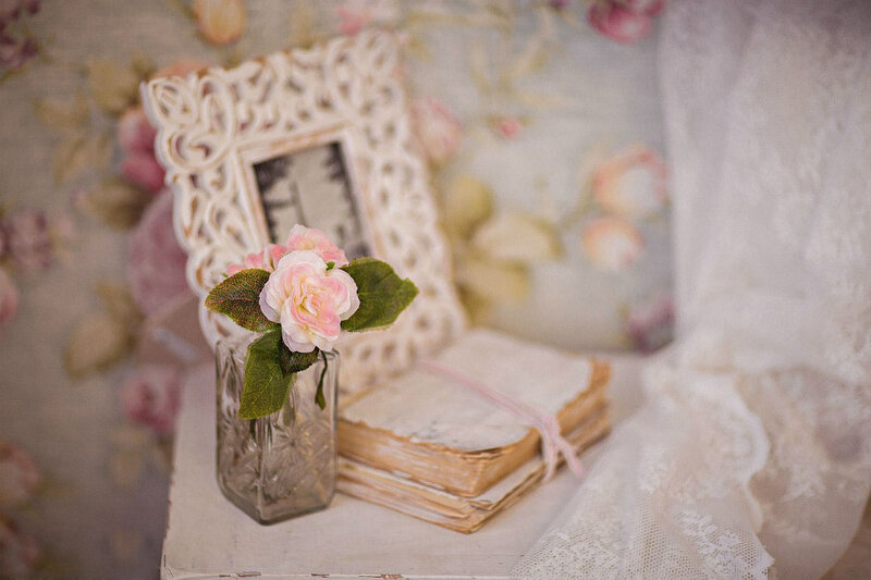 Pink Rose in Vase — White
