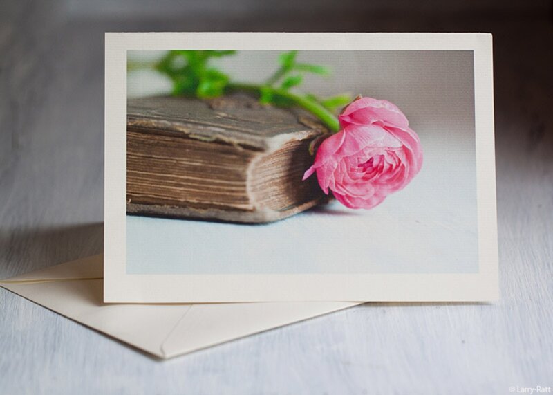 Pink Rose on Book — Serene, Photograph, Envelope