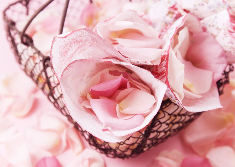 Pink Rose Petals in Basket