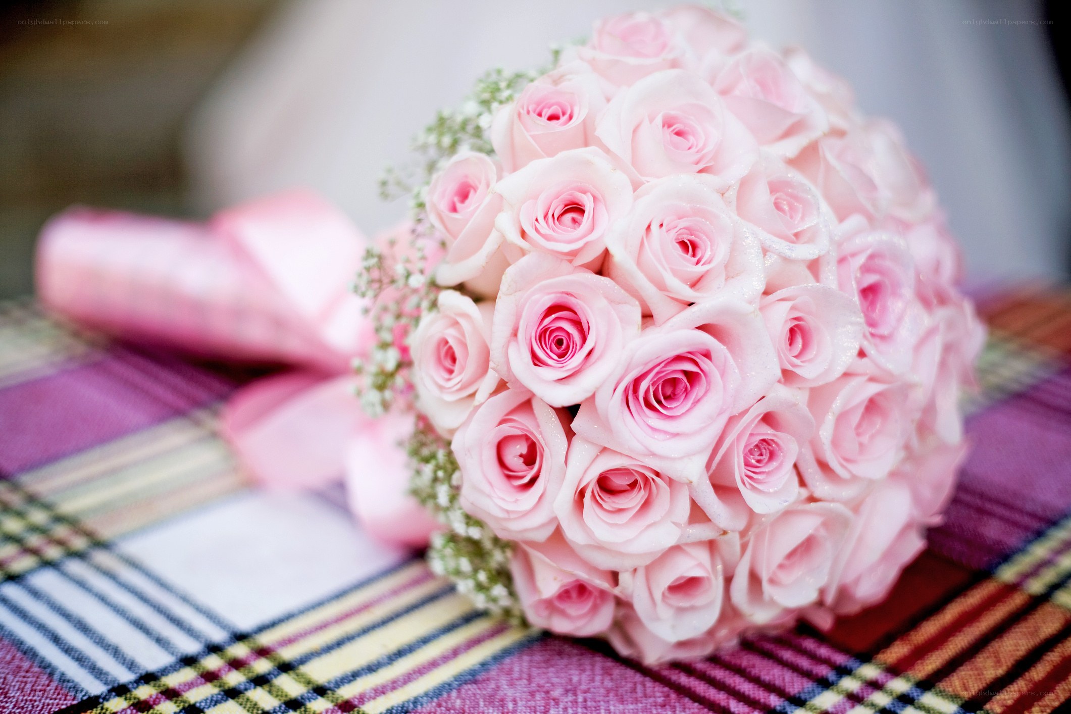 Pink rose wedding bouquet
