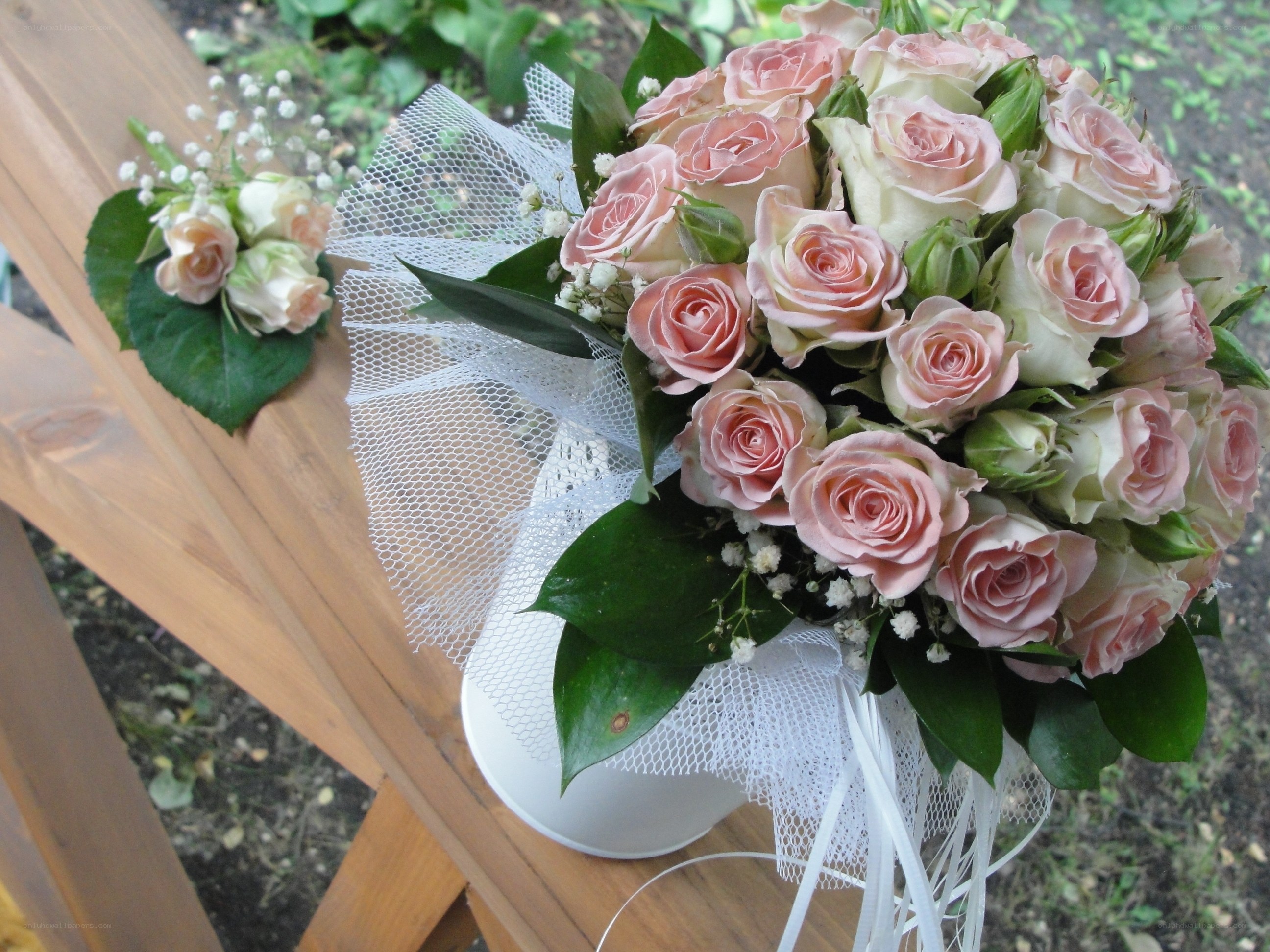 Pink rose wedding bouquet