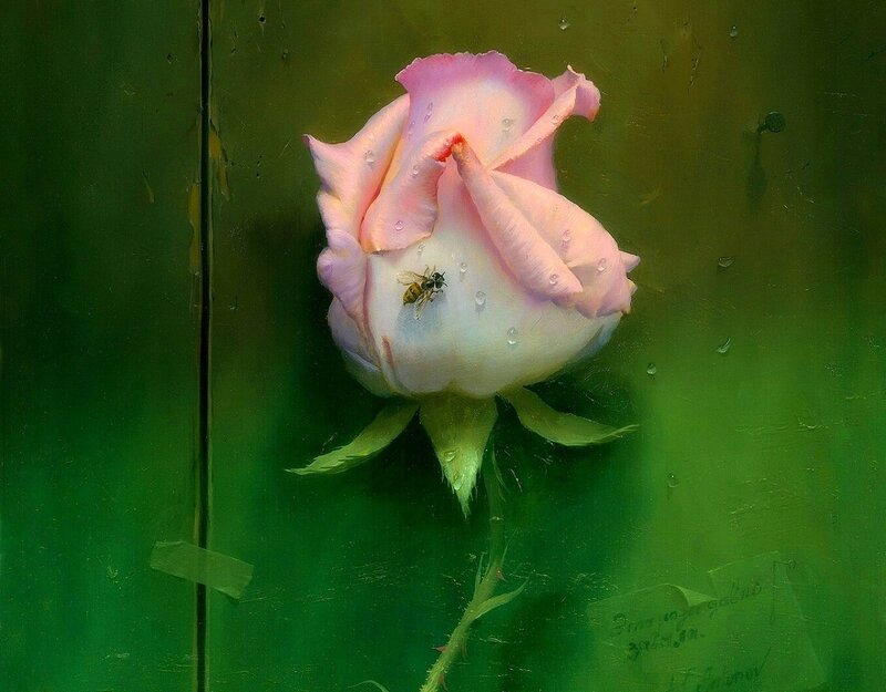 Pink Rose with Bee — Green