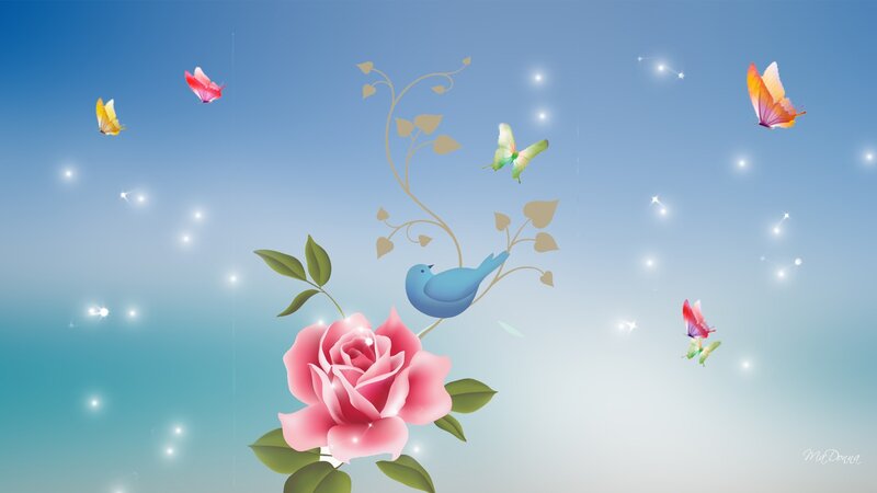Pink Rose with Birds