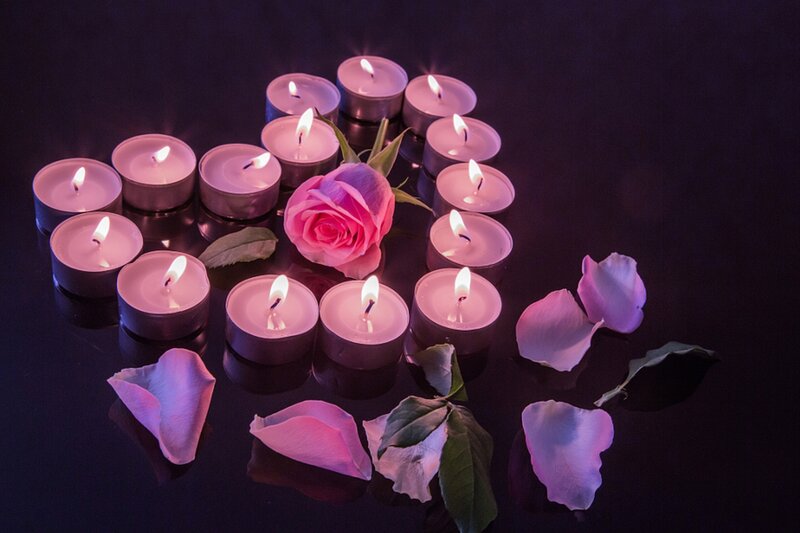 Pink Rose with Candles — Purple