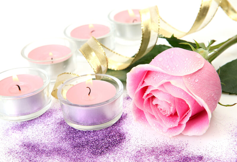 Pink Rose with Candles — Serene, Photograph