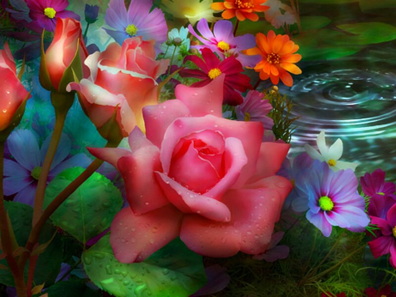Pink Rose with Flowers — Serene
