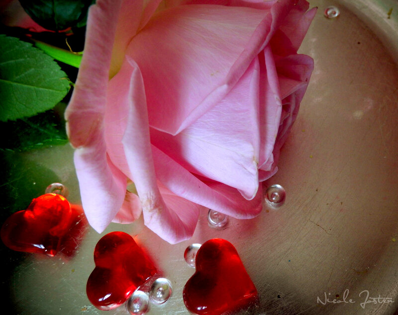 Pink Rose with Heart Beads