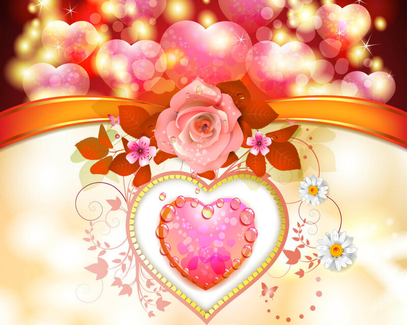 Pink Rose with Heart — Romantic, Digital Art