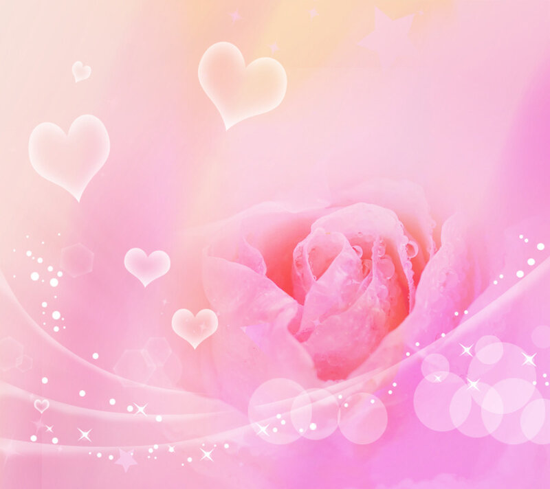 Pink Rose with Hearts — Romantic, Digital Art