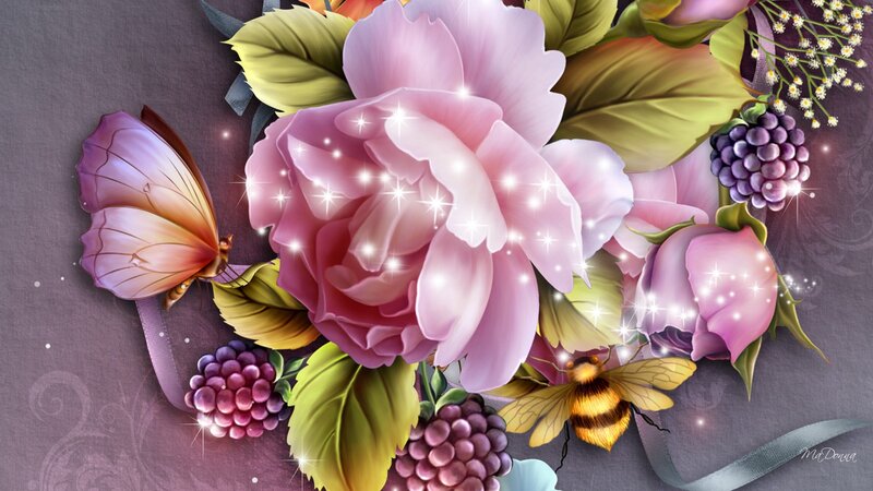 Pink Rose with Insects