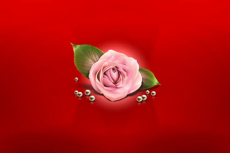 Pink Rose with Pearls — Red
