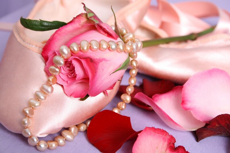 Pink Rose with Pearls — Serene, Photograph, Pearl Necklace