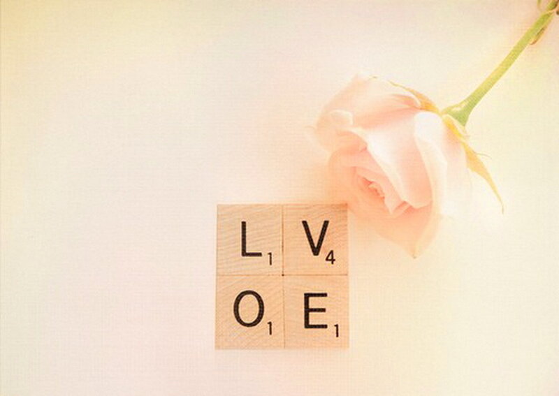 Pink Rose with Scrabble Tiles