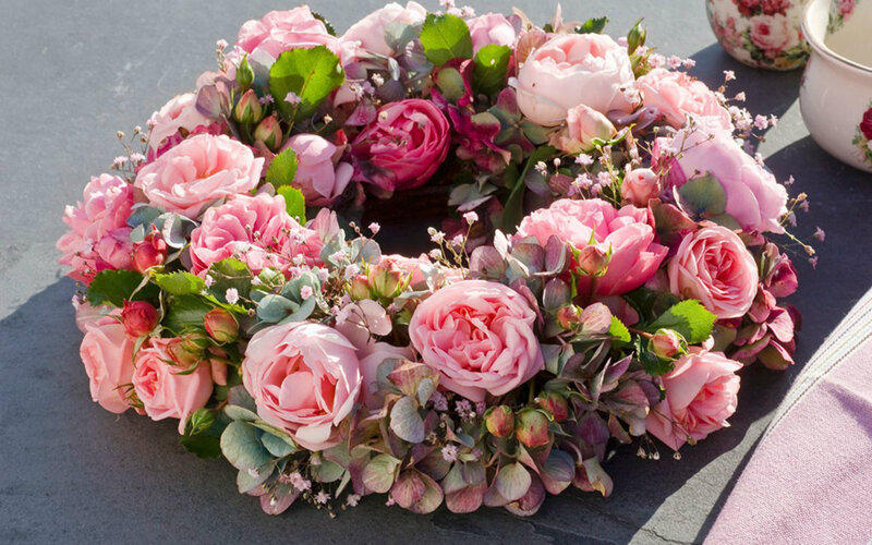 Pink Rose Wreath — Serene, Afternoon