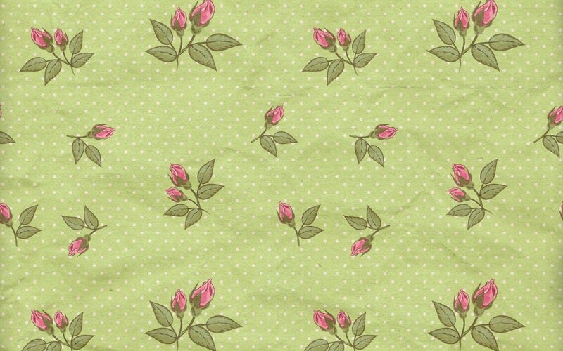 Pink Rosebuds on Green