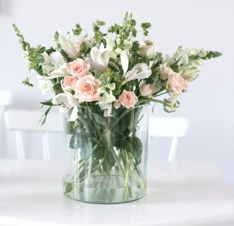 Pink Roses and Alstroemeria — White, Serene