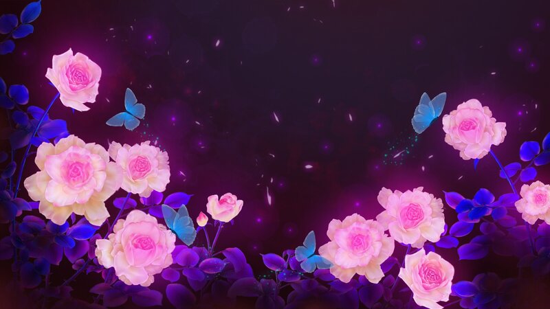 Pink Roses and Blue Butterflies