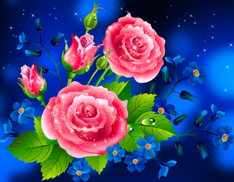 Pink Roses and Blue Flowers — Magical