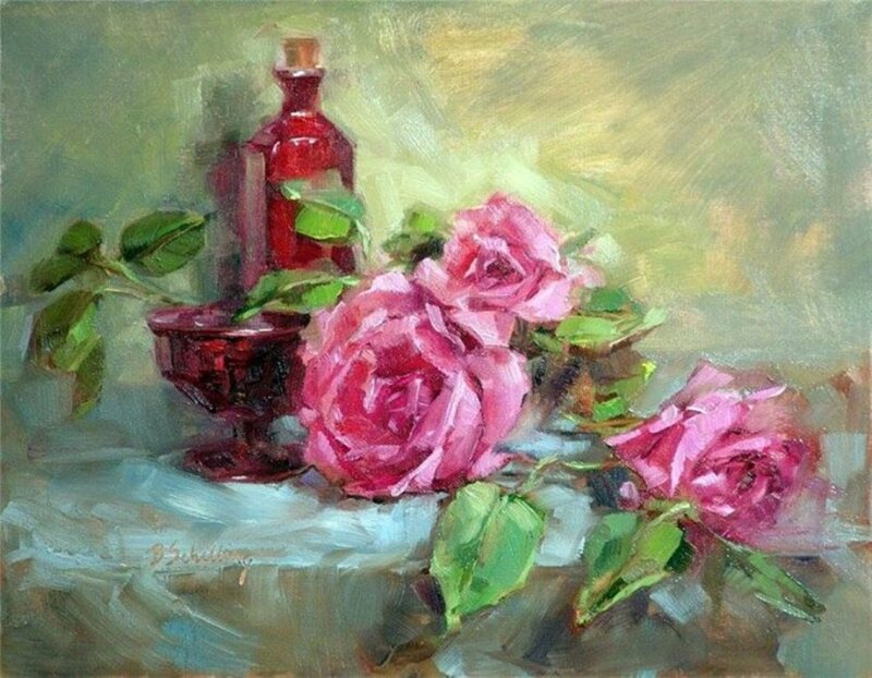 Pink Roses and Bottle