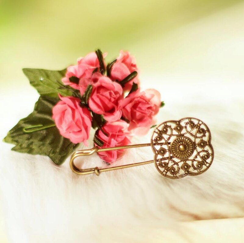 Pink Roses and Brooch