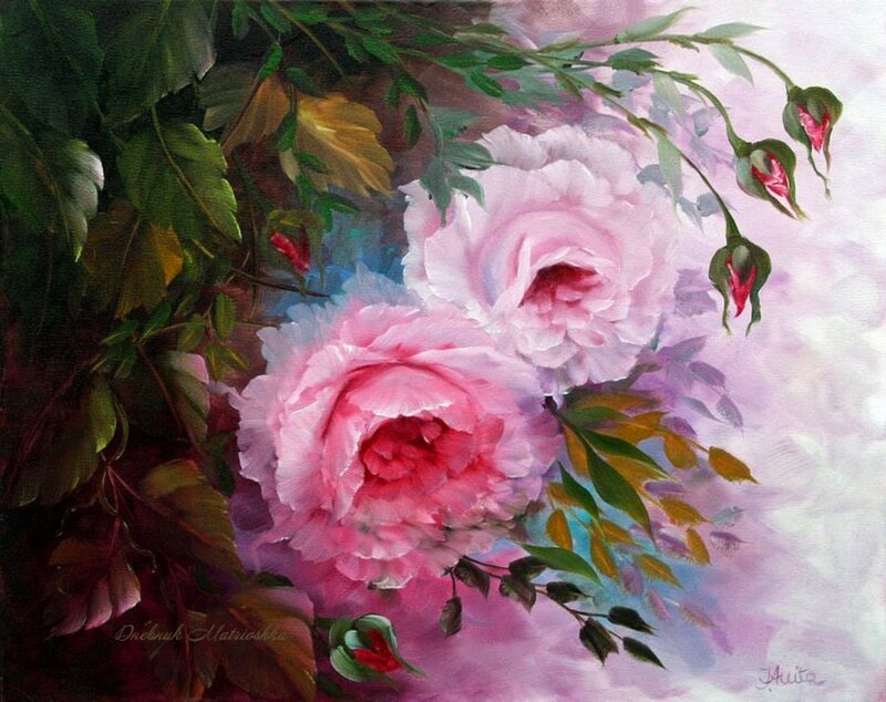 Pink Roses and Buds — Serene, Painting