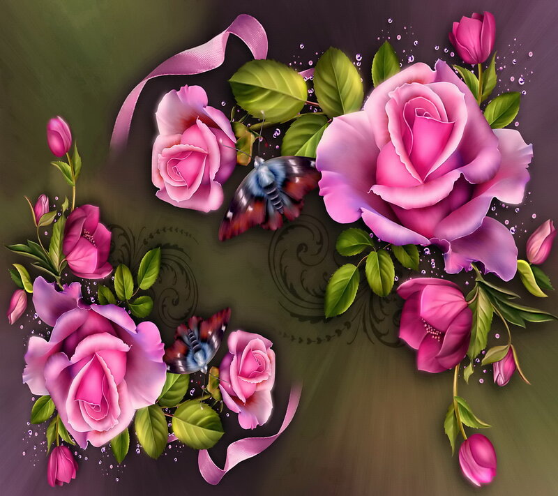 Pink Roses and Butterflies — Elegant