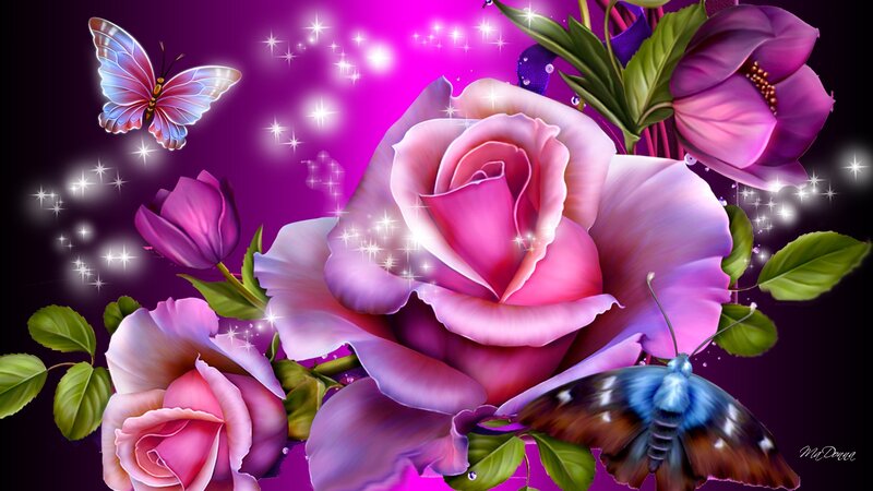 Pink Roses and Butterflies — Purple, Magical