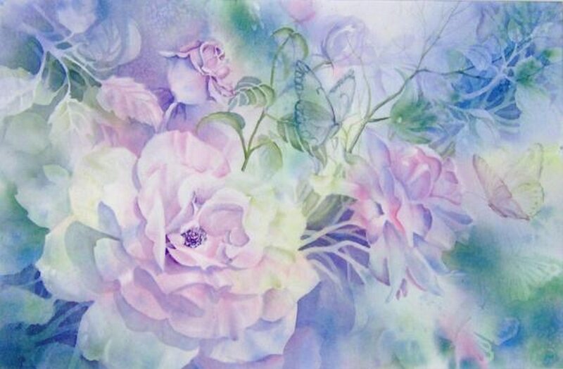 Pink Roses and Butterflies — Purple, Serene