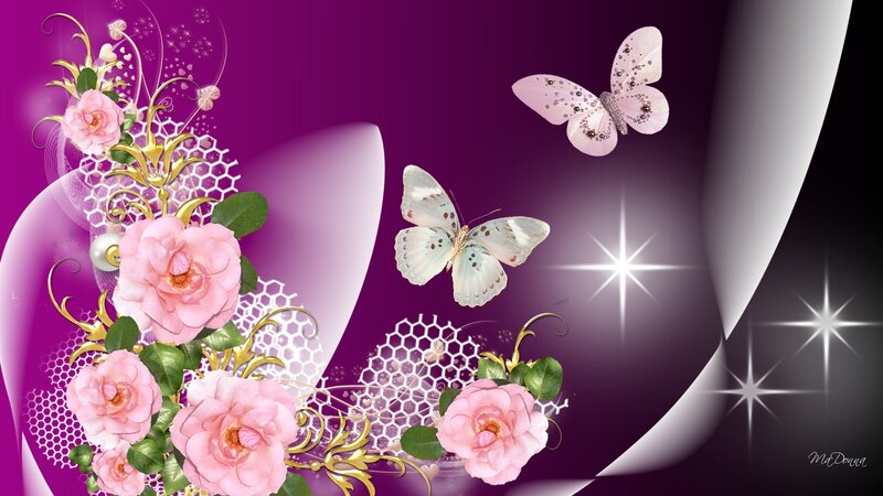 Pink Roses and Butterflies — Purple