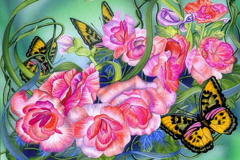 Pink Roses and Butterflies — Vibrant