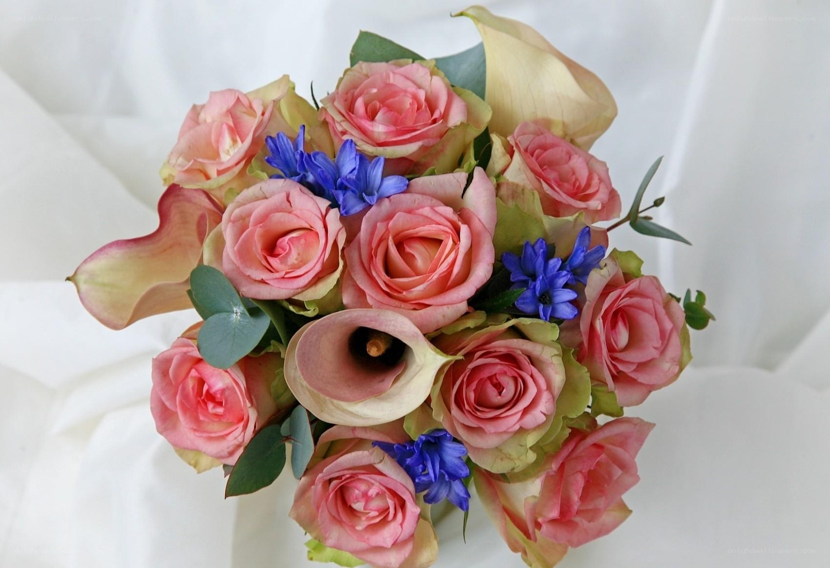 Pink roses and calla lilies bouquet
