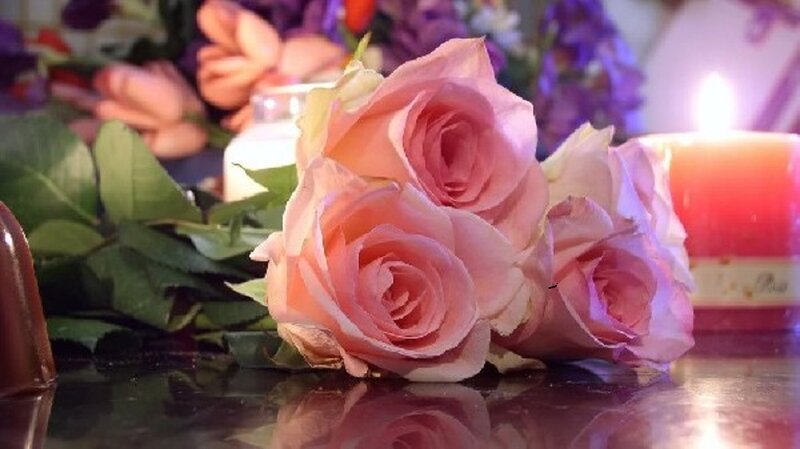 Pink Roses and Candle — Serene, Night
