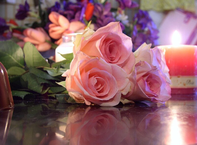 Pink roses and candlelight