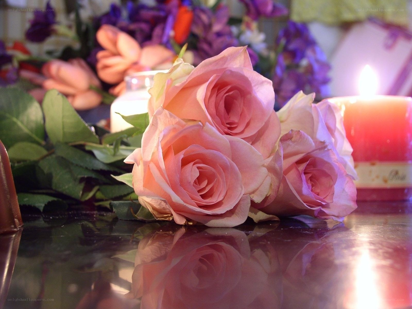 Pink roses and candlelight