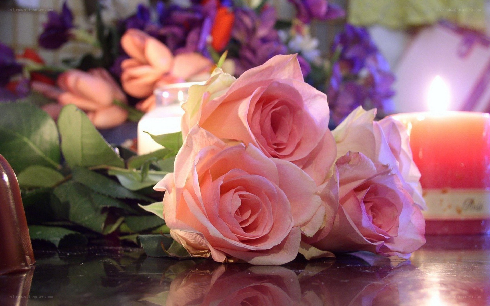 Pink roses and candles