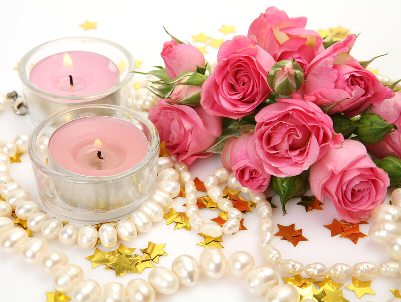 Pink Roses and Candles — Romantic, Photograph