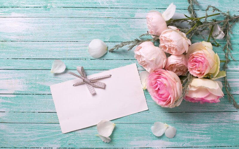 Pink Roses and Card