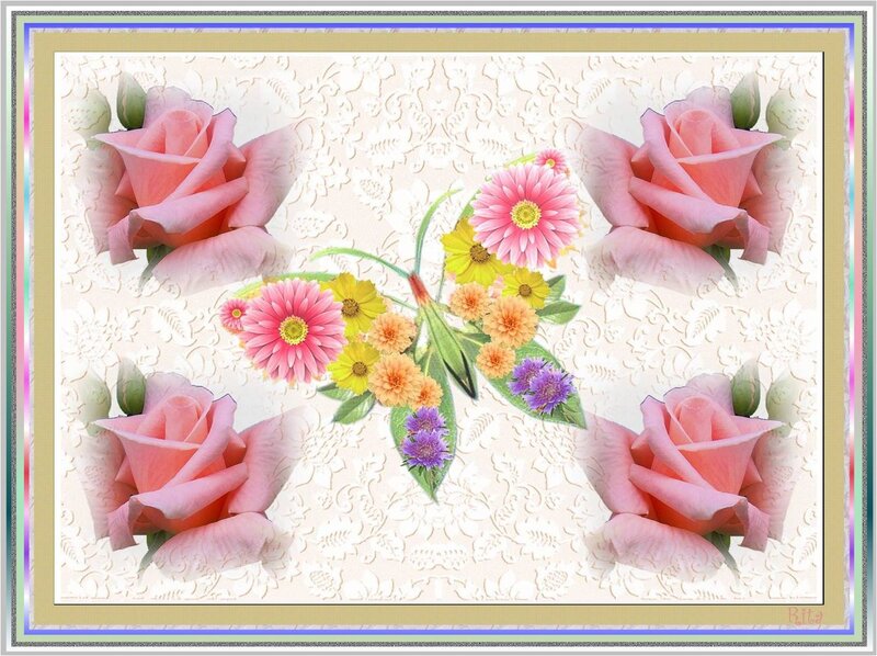 Pink Roses and Flowers — Calm, Digital Art
