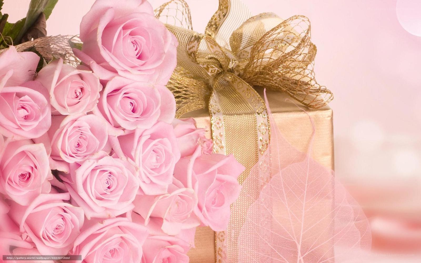 Pink roses and gift box