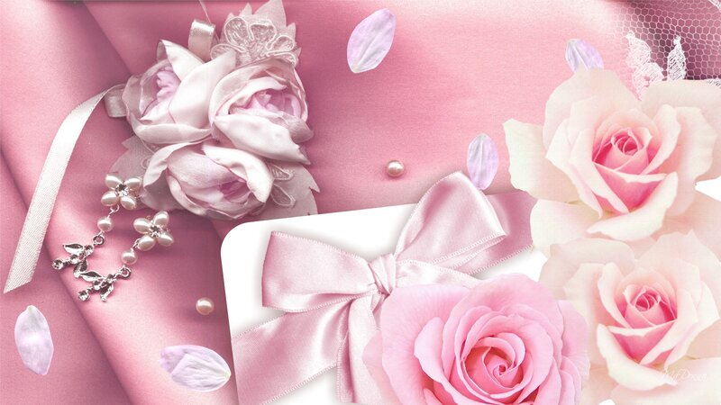 Pink Roses and Gift Box — Romantic, Digital Art