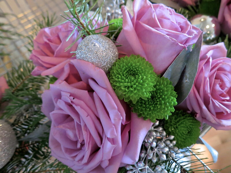 Pink Roses and Green Chrysanthemums — Festive