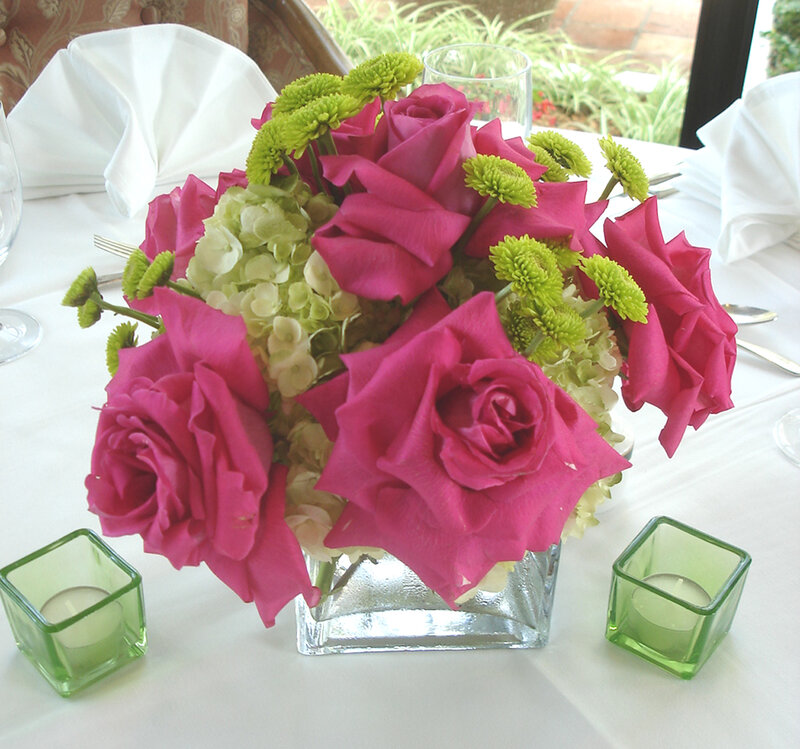 Pink Roses and Green Flowers