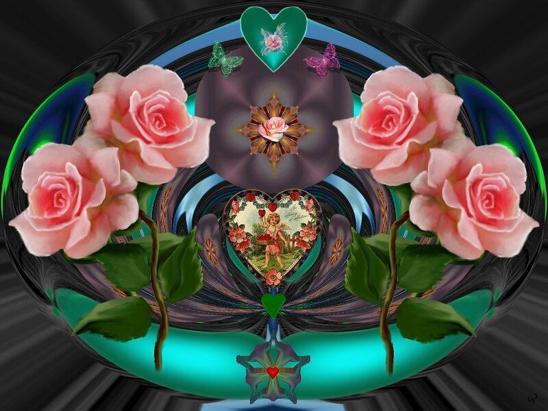 Pink roses and heart collage