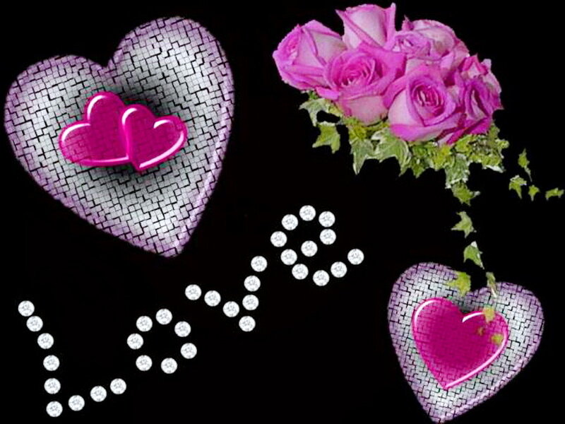 Pink Roses and Hearts — Black